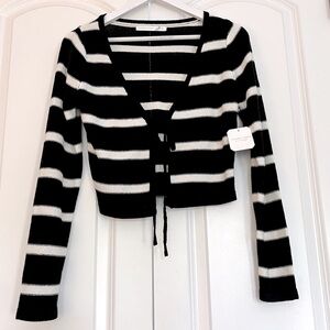 Altar'd State Emery Black & White Striped Tie Front Cardigan Sweater SZ M NEW